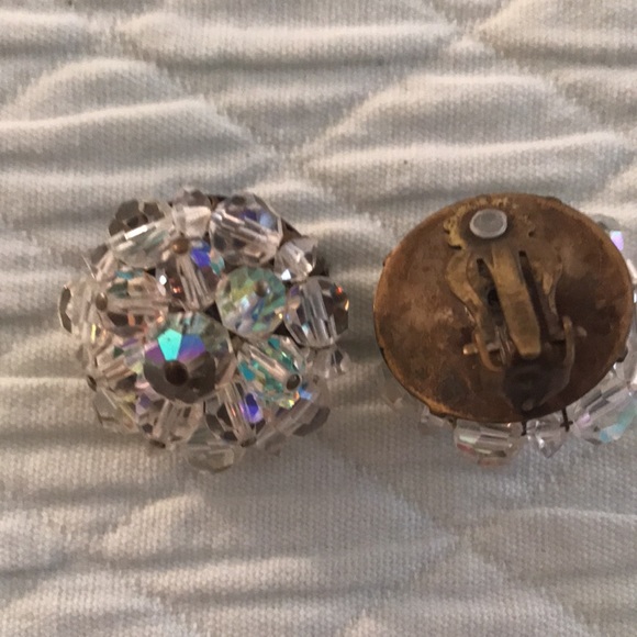 Set of 5 Clear Faceted Clip On Earring and 1 Brooch Pin - Picture 6 of 13